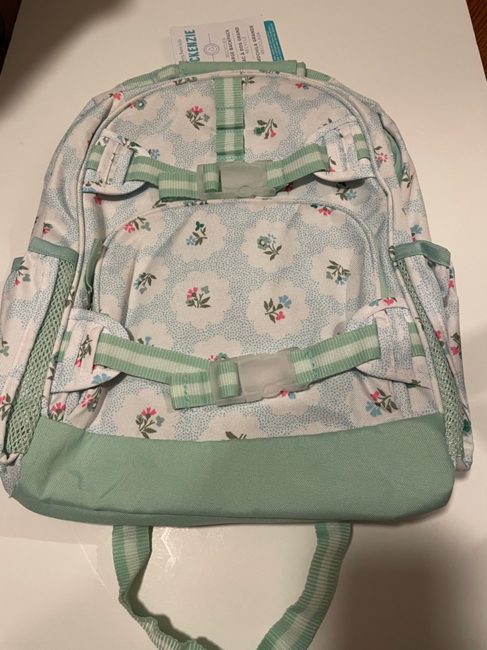 Pottery Barn Kids Mackenzie Large Recycled Mint & White Floral Backpack NWT